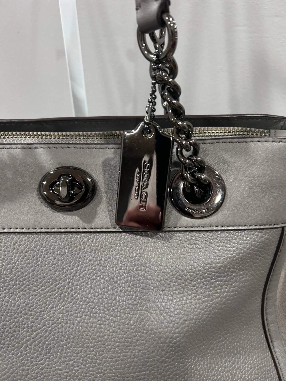 Coach Pebbled Leather Shoulder Bag in Light Gray